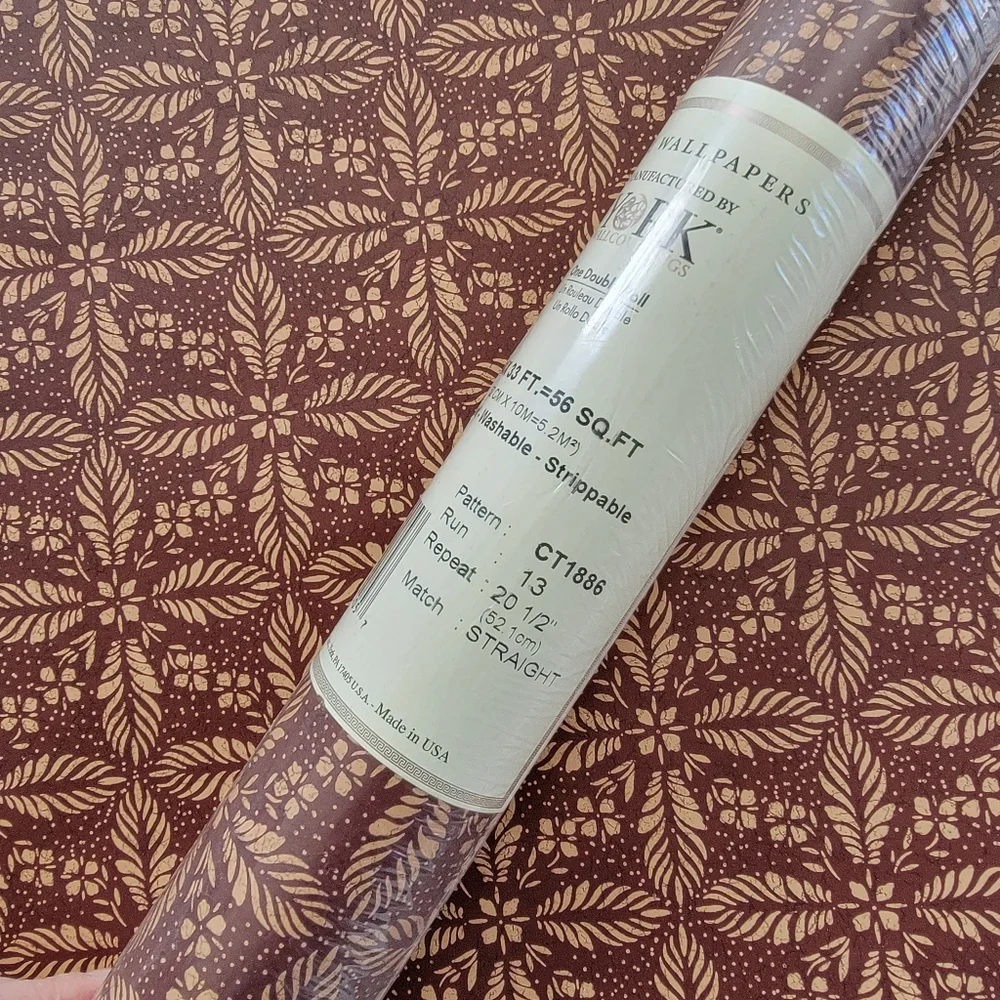Wallpaper Red & Beige Floral Leaf Geometric country lodge